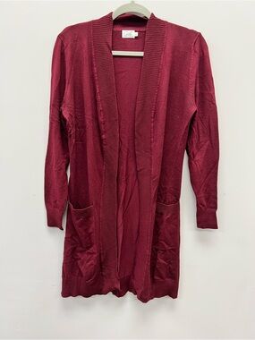 Cielo Women's Long Open-Front Cardigan Sweater - Burgundy Large